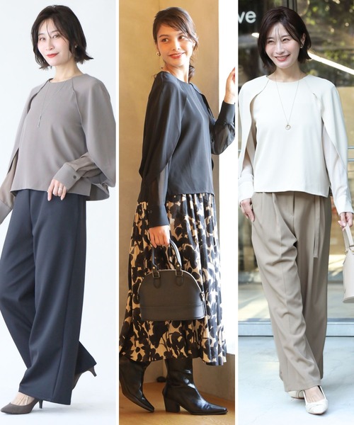 Ehre style（エーレスタイル）の「会食や通勤に 控えめ映え服 ケープ袖ブラウス（シャツ/ブラウス・レディース・ブラック/グレー/ベージュ・FREE）」の10枚目の写真