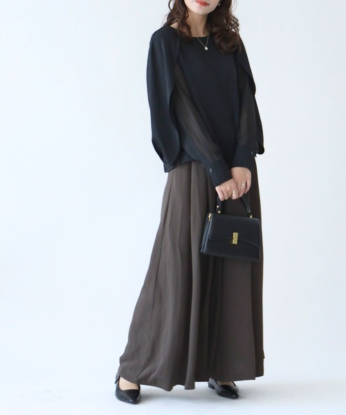 Ehre style（エーレスタイル）の「会食や通勤に 控えめ映え服 ケープ袖ブラウス（シャツ/ブラウス・レディース・ブラック/グレー/ベージュ・FREE）」の12枚目の写真