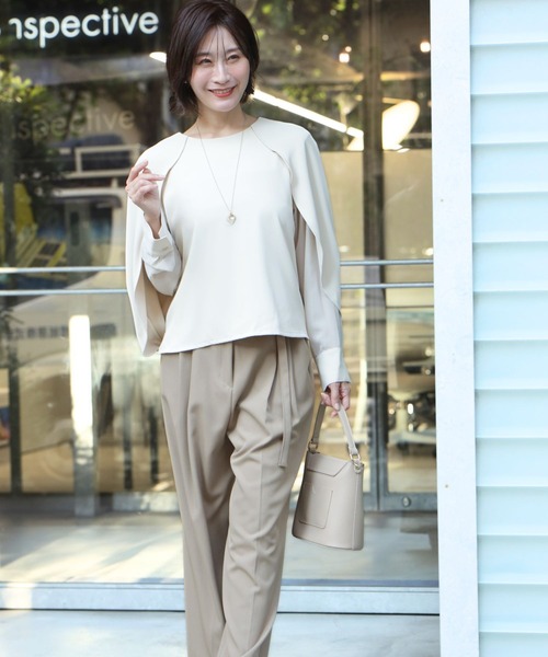 Ehre style（エーレスタイル）の「会食や通勤に 控えめ映え服 ケープ袖ブラウス（シャツ/ブラウス・レディース・ブラック/グレー/ベージュ・FREE）」の13枚目の写真
