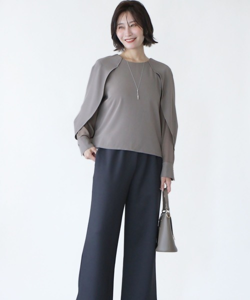 Ehre style（エーレスタイル）の「会食や通勤に 控えめ映え服 ケープ袖ブラウス（シャツ/ブラウス・レディース・ブラック/グレー/ベージュ・FREE）」の14枚目の写真