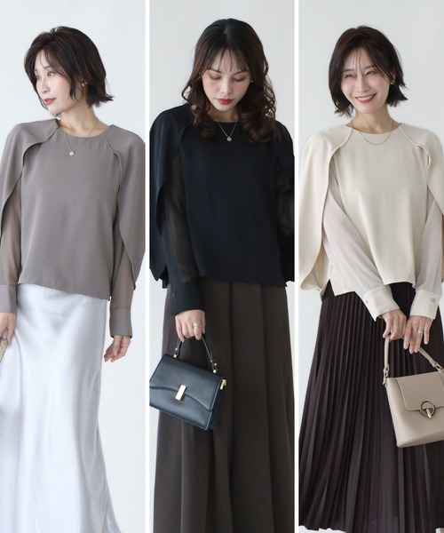 Ehre style（エーレスタイル）の「会食や通勤に 控えめ映え服 ケープ袖ブラウス（シャツ/ブラウス・レディース・ブラック/グレー/ベージュ・FREE）」の20枚目の写真
