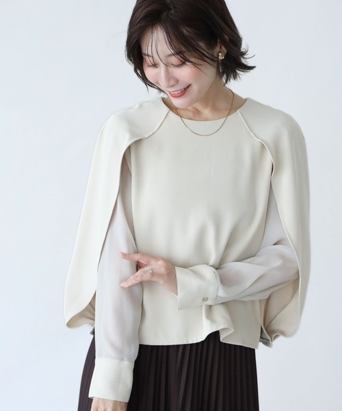 Ehre style（エーレスタイル）の「会食や通勤に 控えめ映え服 ケープ袖ブラウス（シャツ/ブラウス・レディース・ブラック/グレー/ベージュ・FREE）」の21枚目の写真