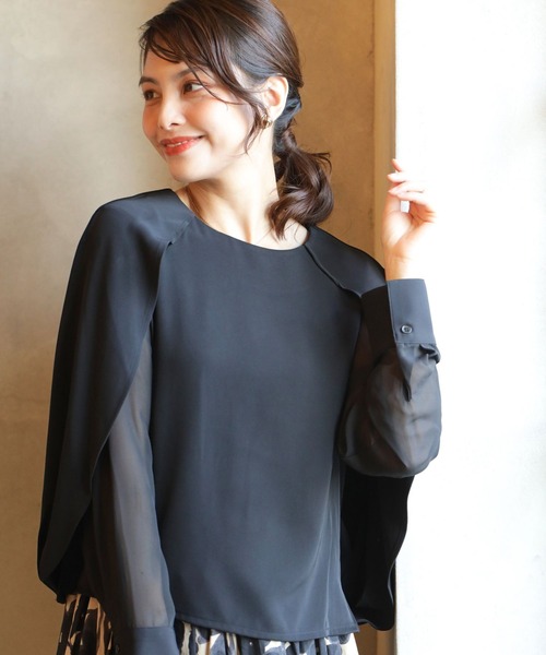 Ehre style（エーレスタイル）の「会食や通勤に 控えめ映え服 ケープ袖ブラウス（シャツ/ブラウス・レディース・ブラック/グレー/ベージュ・FREE）」の22枚目の写真