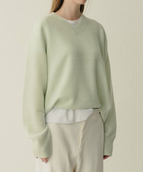 シルクコットンVネックニットプルオーバー - SOÉJU online store｜上質な大人の女性のためのニット ルシェル　シルク混モヘアVネックニット