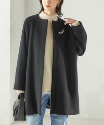 新品⭐ノーカラーコート⭐36(S)黒 セール】 Primary NavyLabel:ダブルフェイスノーカラーコート 21AW