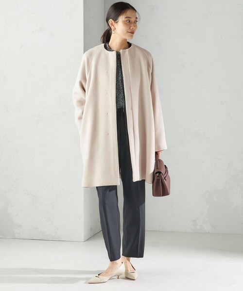 SHIPS(シップス)の「Pure SUPER100 ノーカラー コート(ノーカラーコート・レディース・ブルー系/ベージュ系/ブラック・36/38)」の5枚目の写真