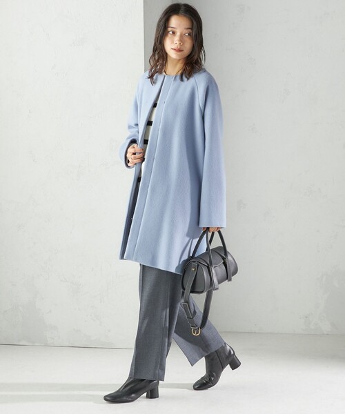 SHIPS(シップス)の「Pure SUPER100 ノーカラー コート(ノーカラーコート・レディース・ブルー系/ベージュ系/ブラック・36/38)」の13枚目の写真