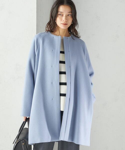 SHIPS(シップス)の「Pure SUPER100 ノーカラー コート(ノーカラーコート・レディース・ブルー系/ベージュ系/ブラック・36/38)」の15枚目の写真