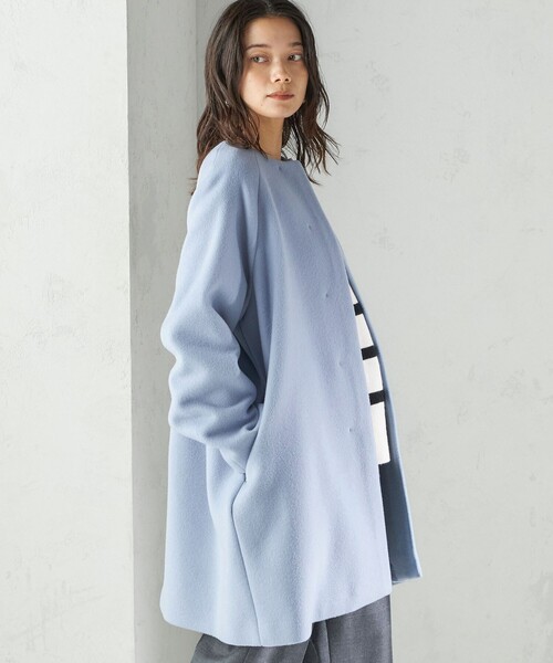 SHIPS(シップス)の「Pure SUPER100 ノーカラー コート(ノーカラーコート・レディース・ブルー系/ベージュ系/ブラック・36/38)」の17枚目の写真