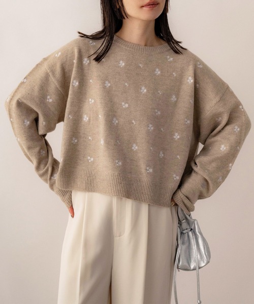 NOAHL（ノアル）の「【NOAHL】フラワー刺繍ニットプルオーバー（ニット/セーター・レディース・ブラウン/ベージュ・FREE）」の5枚目の写真