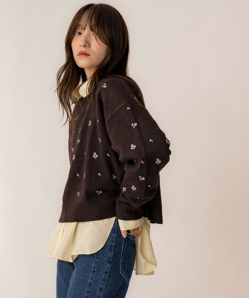 NOAHL（ノアル）の「【NOAHL】フラワー刺繍ニットプルオーバー（ニット/セーター・レディース・ブラウン/ベージュ・FREE）」の21枚目の写真