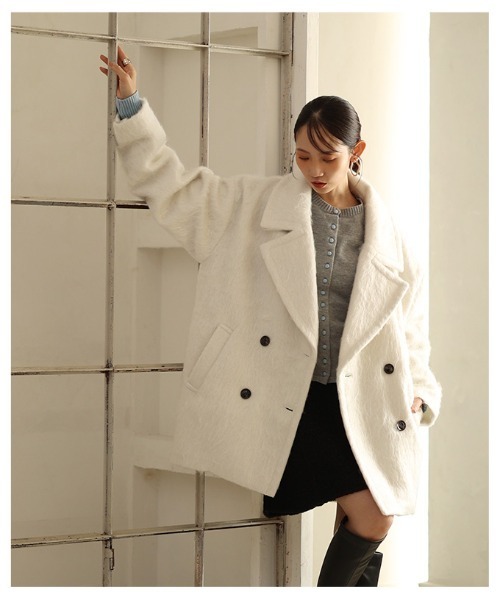 Sawa a la mode(サワアラモード)の「コクーンシルエットシャギーコート(チェスターコート・レディース・チャコールグレー/オフホワイト・FREE)」の8枚目の写真