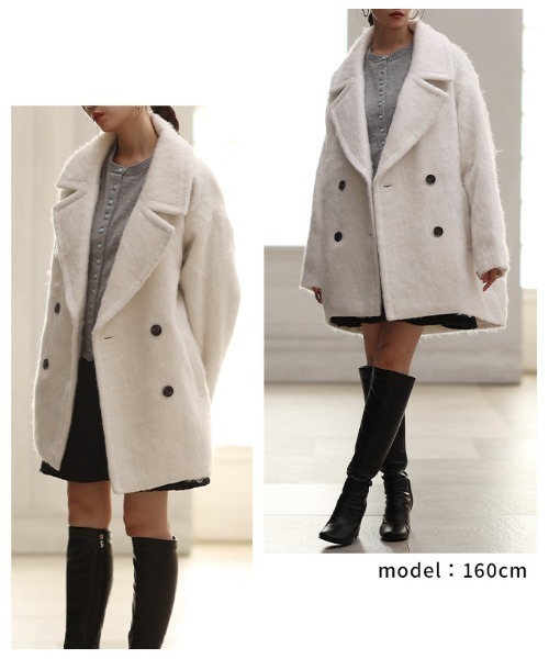 Sawa a la mode(サワアラモード)の「コクーンシルエットシャギーコート(チェスターコート・レディース・チャコールグレー/オフホワイト・FREE)」の10枚目の写真