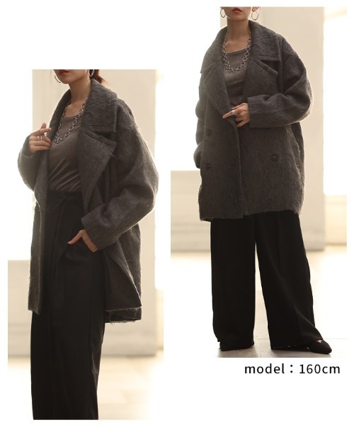 Sawa a la mode(サワアラモード)の「コクーンシルエットシャギーコート(チェスターコート・レディース・チャコールグレー/オフホワイト・FREE)」の16枚目の写真
