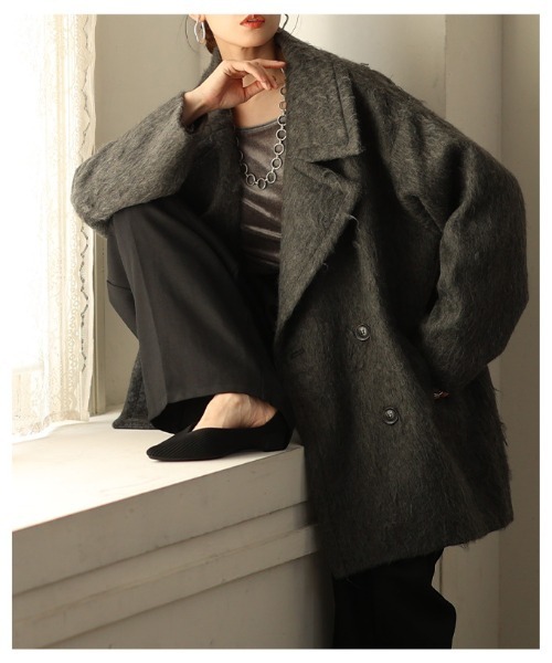 Sawa a la mode(サワアラモード)の「コクーンシルエットシャギーコート(チェスターコート・レディース・チャコールグレー/オフホワイト・FREE)」の18枚目の写真