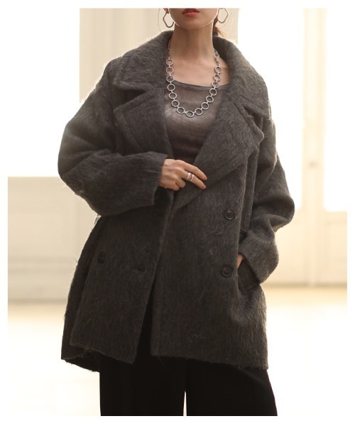 Sawa a la mode(サワアラモード)の「コクーンシルエットシャギーコート(チェスターコート・レディース・チャコールグレー/オフホワイト・FREE)」の19枚目の写真