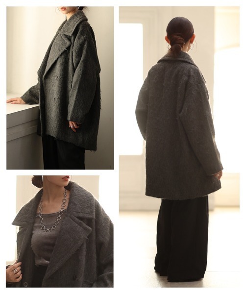 Sawa a la mode(サワアラモード)の「コクーンシルエットシャギーコート(チェスターコート・レディース・チャコールグレー/オフホワイト・FREE)」の20枚目の写真