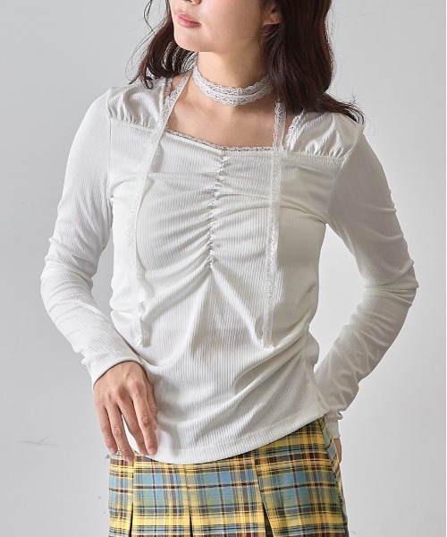 mul.（ムル）の「レースタイ付きリブフリルトップス（Tシャツ/カットソー・レディース・ホワイト/ブラック・FREE）」の18枚目の写真