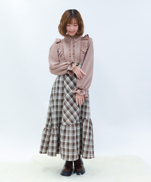 axes femme POETIQUE（アクシーズファムポエティック）の「ハイウエストドッキングワンピース（ワンピース・レディース・ブラウン/ブラック/サックスブルー・MEDIUM）」の2枚目の写真