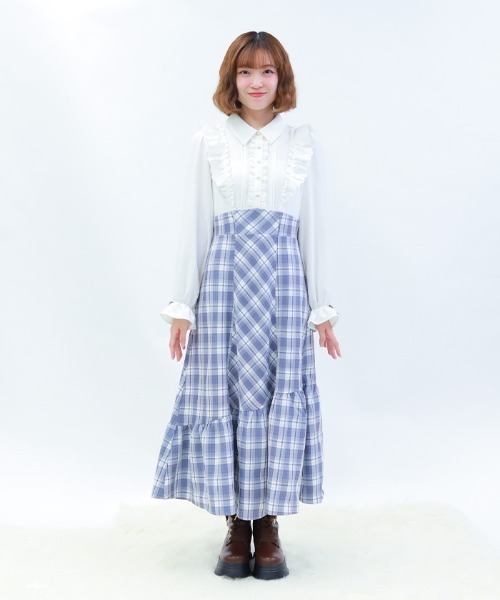 axes femme POETIQUE（アクシーズファムポエティック）の「ハイウエストドッキングワンピース（ワンピース・レディース・ブラウン/ブラック/サックスブルー・MEDIUM）」の8枚目の写真