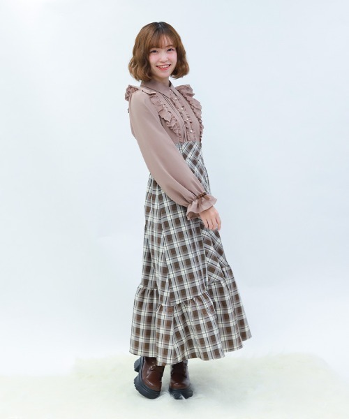 axes femme POETIQUE（アクシーズファムポエティック）の「ハイウエストドッキングワンピース（ワンピース・レディース・ブラウン/ブラック/サックスブルー・MEDIUM）」の13枚目の写真