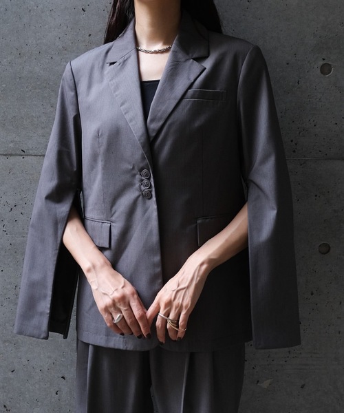 CIEL'AIR(シエルエアー)の「SLIT JACKET(スリットジャケット)(テーラードジャケット・レディース・ブラウン/グレー・MEDIUM)」の1枚目の写真