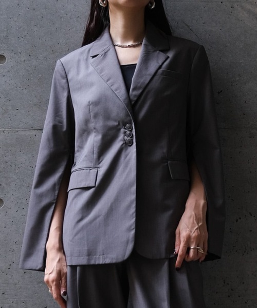 CIEL'AIR(シエルエアー)の「SLIT JACKET(スリットジャケット)(テーラードジャケット・レディース・ブラウン/グレー・MEDIUM)」の7枚目の写真