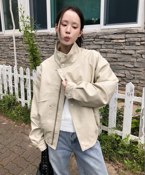 UNE MANSION（ユヌマンション）の「ユニークポイントハイネックオーバーサイズファネルジャケット（テーラードジャケット・レディース・アイボリー/ブラック・FREE）」の15枚目の写真