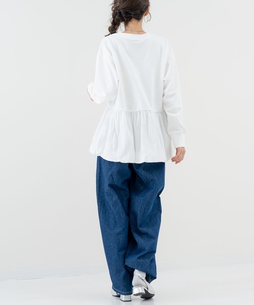 SABUROKU(サブロク)の「【SABUROKU】ふんわり 華やか シルエットが魅力の バルーンチュニック(Tシャツ/カットソー・レディース・ホワイト/グリーン・M)」の5枚目の写真