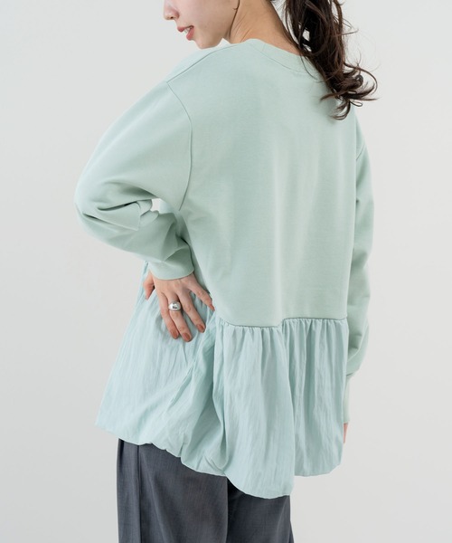 SABUROKU(サブロク)の「【SABUROKU】ふんわり 華やか シルエットが魅力の バルーンチュニック(Tシャツ/カットソー・レディース・ホワイト/グリーン・M)」の9枚目の写真