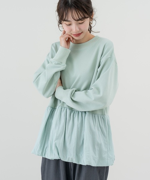 SABUROKU(サブロク)の「【SABUROKU】ふんわり 華やか シルエットが魅力の バルーンチュニック(Tシャツ/カットソー・レディース・ホワイト/グリーン・M)」の6枚目の写真