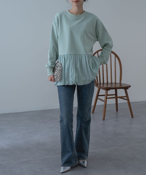 SABUROKU(サブロク)の「【SABUROKU】ふんわり 華やか シルエットが魅力の バルーンチュニック(Tシャツ/カットソー・レディース・ホワイト/グリーン・M)」の10枚目の写真