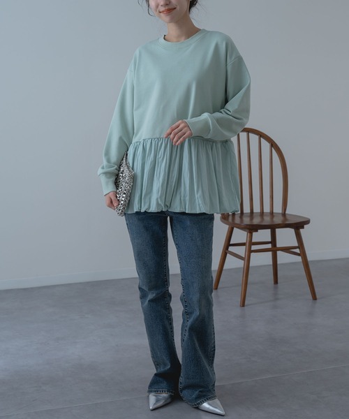SABUROKU(サブロク)の「【SABUROKU】ふんわり 華やか シルエットが魅力の バルーンチュニック(Tシャツ/カットソー・レディース・ホワイト/グリーン・M)」の16枚目の写真