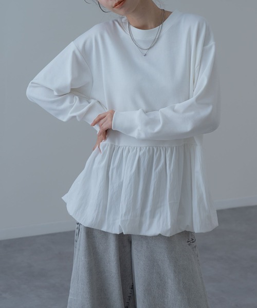 SABUROKU(サブロク)の「【SABUROKU】ふんわり 華やか シルエットが魅力の バルーンチュニック(Tシャツ/カットソー・レディース・ホワイト/グリーン・M)」の22枚目の写真