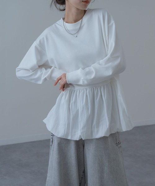 SABUROKU(サブロク)の「【SABUROKU】ふんわり 華やか シルエットが魅力の バルーンチュニック(Tシャツ/カットソー・レディース・ホワイト/グリーン・M)」の14枚目の写真