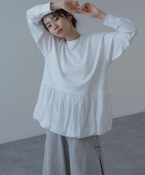 SABUROKU(サブロク)の「【SABUROKU】ふんわり 華やか シルエットが魅力の バルーンチュニック(Tシャツ/カットソー・レディース・ホワイト/グリーン・M)」の12枚目の写真