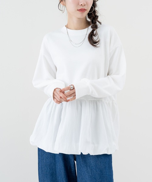 SABUROKU(サブロク)の「【SABUROKU】ふんわり 華やか シルエットが魅力の バルーンチュニック(Tシャツ/カットソー・レディース・ホワイト/グリーン・M)」の20枚目の写真