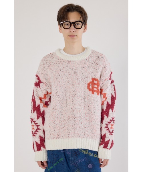 RODEO CROWNS WIDE BOWL（ロデオクラウンズワイドボウル）の「オルテガジャカードニット（ニット/セーター・メンズ・オフホワイト/ブラック/ネイビー・MEDIUM/LARGE）」の2枚目の写真