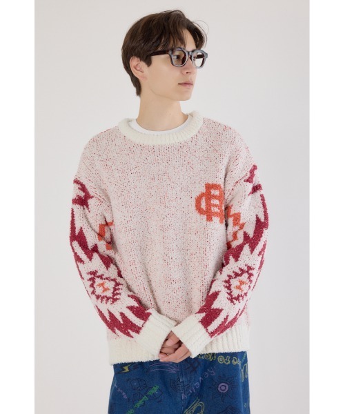 RODEO CROWNS WIDE BOWL（ロデオクラウンズワイドボウル）の「オルテガジャカードニット（ニット/セーター・メンズ・オフホワイト/ブラック/ネイビー・MEDIUM/LARGE）」の4枚目の写真