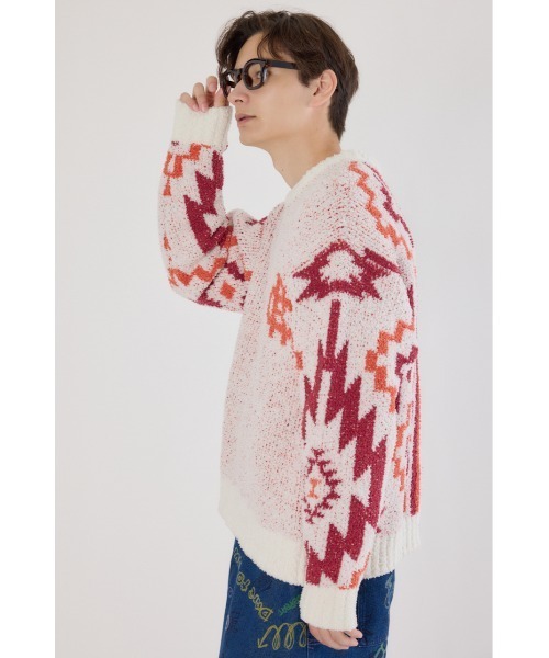 RODEO CROWNS WIDE BOWL（ロデオクラウンズワイドボウル）の「オルテガジャカードニット（ニット/セーター・メンズ・オフホワイト/ブラック/ネイビー・MEDIUM/LARGE）」の6枚目の写真