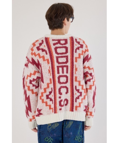 ニット　総柄　サイケデリック　くすみ感　オレンジ　ネイビー　ホワイト　おしゃれ セール】オルテガジャカードニット（ニット/セーター）｜RODEO CROWNS