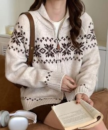 ノルディック長袖ジップニット