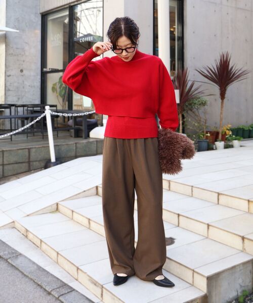 le.coeur blanc（ルクールブラン）の「《手洗い可能》3WAYハイネックレイヤードニット（ニット/セーター・レディース・レッド/ダークブラウン/グレイッシュベージュ/グレー・38）」の10枚目の写真