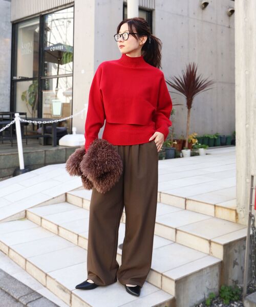 le.coeur blanc（ルクールブラン）の「《手洗い可能》3WAYハイネックレイヤードニット（ニット/セーター・レディース・レッド/ダークブラウン/グレイッシュベージュ/グレー・38）」の11枚目の写真