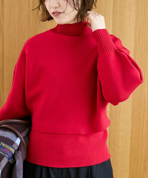 le.coeur blanc（ルクールブラン）の「《手洗い可能》3WAYハイネックレイヤードニット（ニット/セーター・レディース・レッド/ダークブラウン/グレイッシュベージュ/グレー・38）」の13枚目の写真