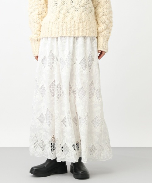 studio CLIP（スタディオクリップ）の「《natural by clip》カットワークレーススカート[プチサイズあり]（スカート・レディース・ブラック/オフホワイト・FREE/PF）」の6枚目の写真