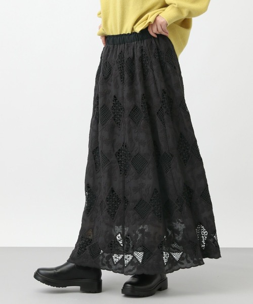 studio CLIP（スタディオクリップ）の「《natural by clip》カットワークレーススカート[プチサイズあり]（スカート・レディース・ブラック/オフホワイト・FREE/PF）」の15枚目の写真