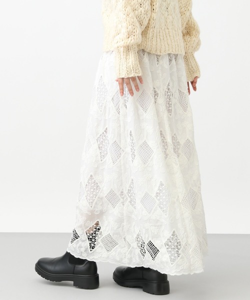 studio CLIP（スタディオクリップ）の「《natural by clip》カットワークレーススカート[プチサイズあり]（スカート・レディース・ブラック/オフホワイト・FREE/PF）」の10枚目の写真