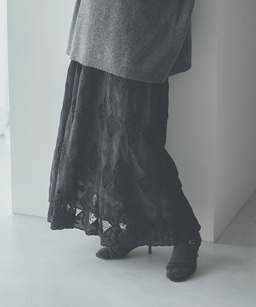 studio CLIP（スタディオクリップ）の「《natural by clip》カットワークレーススカート[プチサイズあり]（スカート・レディース・ブラック/オフホワイト・FREE/PF）」の12枚目の写真