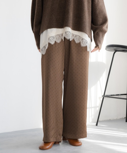 Elura(エルーラ)の「ドットサテンワイドパンツ/625556(その他パンツ・レディース・ブラック/ダークブラウン・FREE)」の1枚目の写真